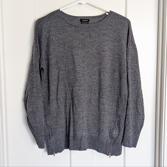 Talbot's 100% Merino Wool Grey Sweater with Zipper Detail sz L - Picture 1 of 5